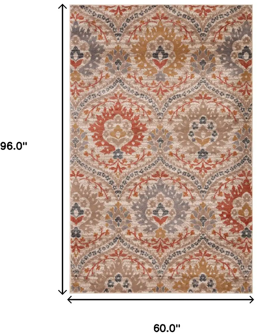 Ivory Orange And Gray Floral Stain Resistant Area Rug Photo 7