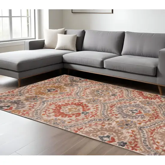Orange And Ivory Floral Area Rug Photo 1