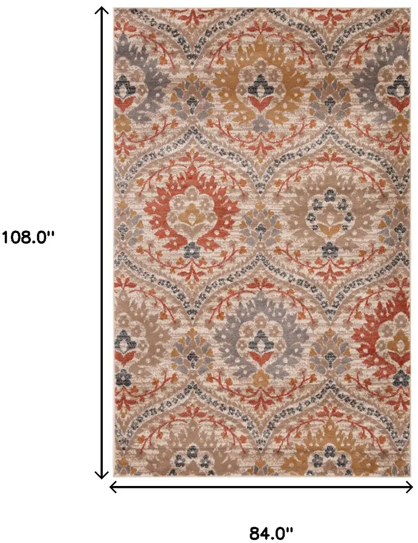 Ivory Orange And Gray Floral Stain Resistant Area Rug Photo 7