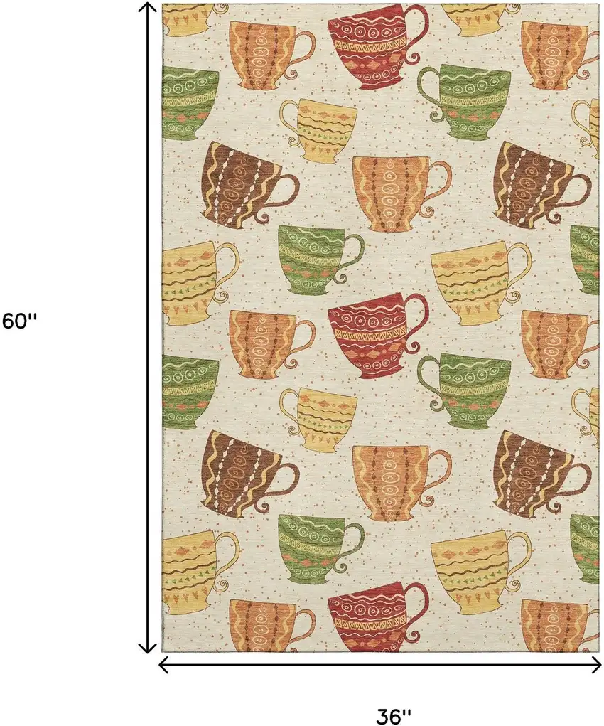 Ivory Orange And Green Geometric Washable Area Rug With UV Protection Photo 3