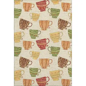 Photo of Ivory Orange And Green Geometric Washable Area Rug With UV Protection