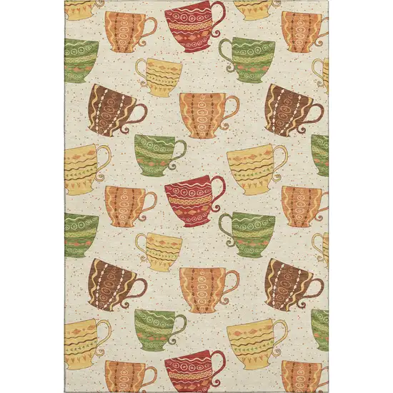 Ivory Orange And Green Geometric Washable Area Rug With UV Protection Photo 2