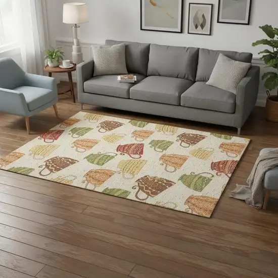 Ivory Orange And Green Geometric Washable Area Rug With UV Protection Photo 1