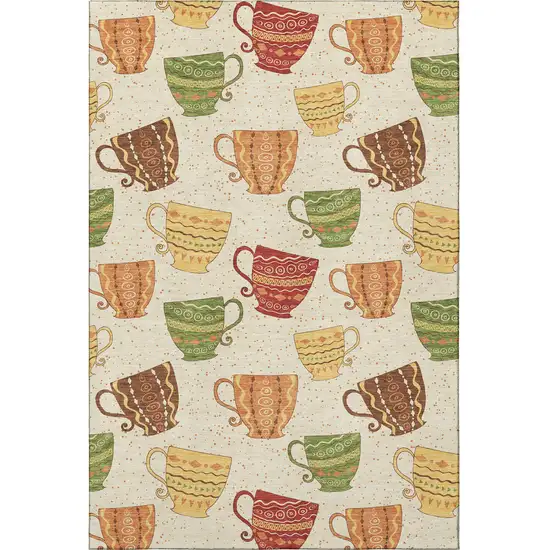 Ivory Orange And Green Geometric Washable Area Rug With UV Protection Photo 4