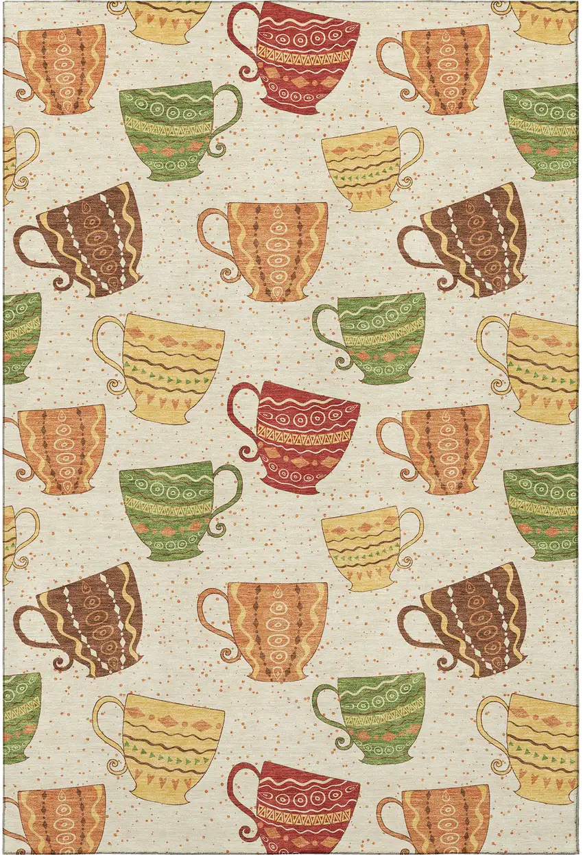 Ivory Orange And Green Geometric Washable Area Rug With UV Protection Photo 4