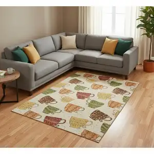 Photo of Ivory Orange And Green Geometric Washable Area Rug With UV Protection