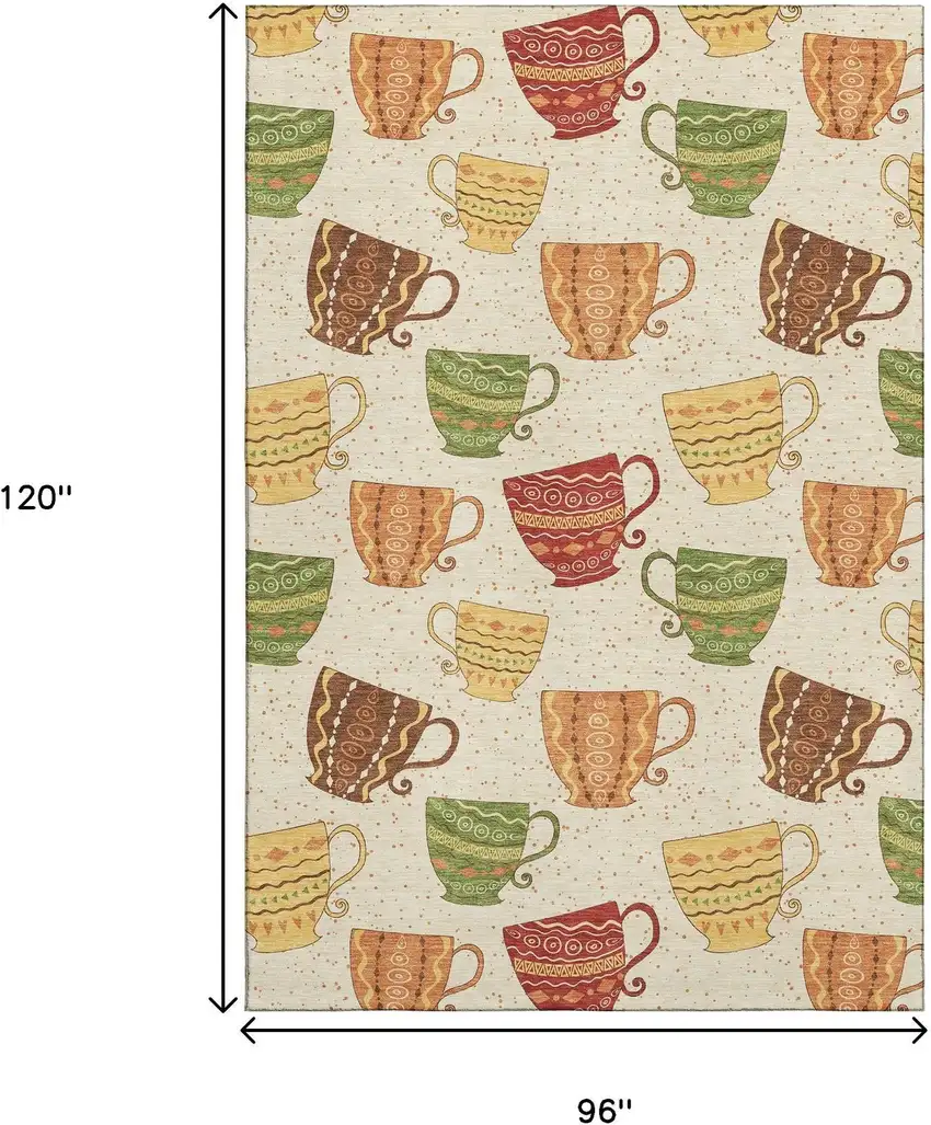 Ivory Orange And Green Geometric Washable Area Rug With UV Protection Photo 3