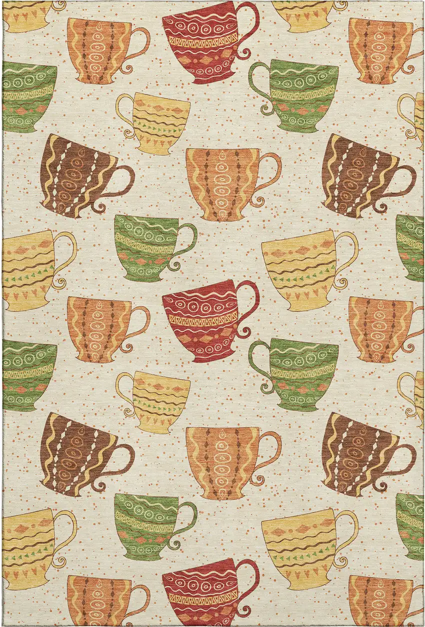 Ivory Orange And Green Geometric Washable Area Rug With UV Protection Photo 2