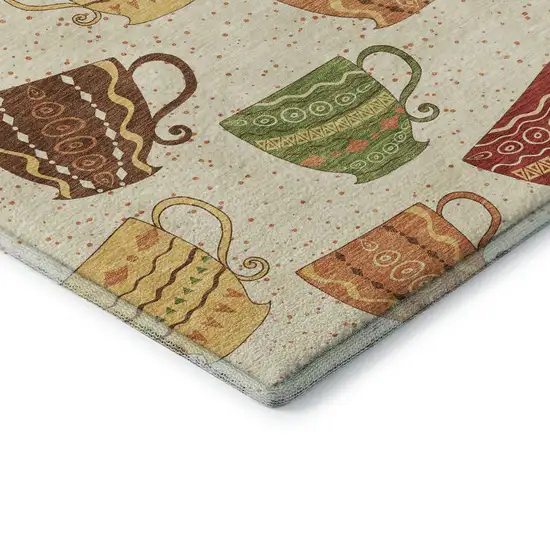 Ivory Orange And Green Geometric Washable Area Rug With UV Protection Photo 7