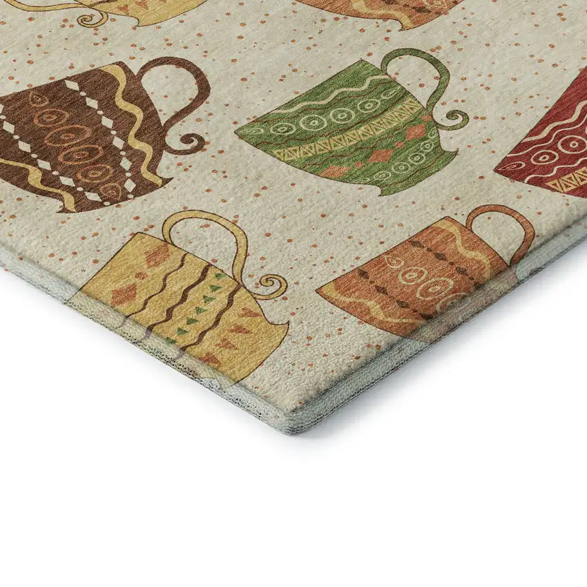 Ivory Orange And Green Geometric Washable Area Rug With UV Protection Photo 8