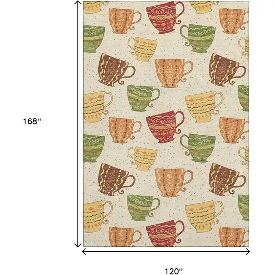 Ivory Orange And Green Geometric Washable Area Rug With UV Protection Photo 3