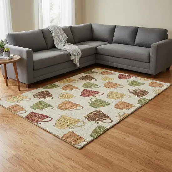 Ivory Orange And Green Geometric Washable Area Rug With UV Protection Photo 1