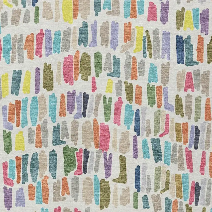 Ivory Orange And Green Striped Washable Indoor Outdoor Area Rug Photo 2