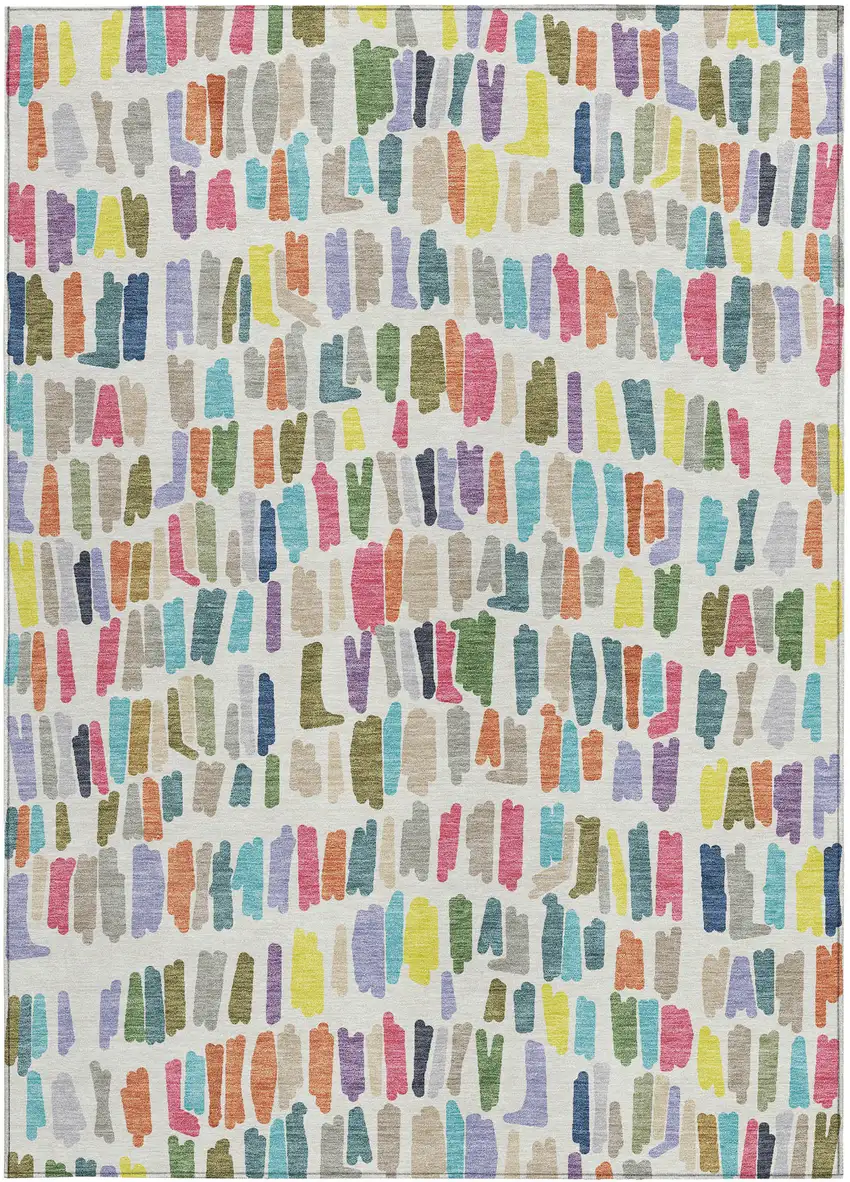 Ivory Orange And Green Striped Washable Indoor Outdoor Area Rug Photo 3