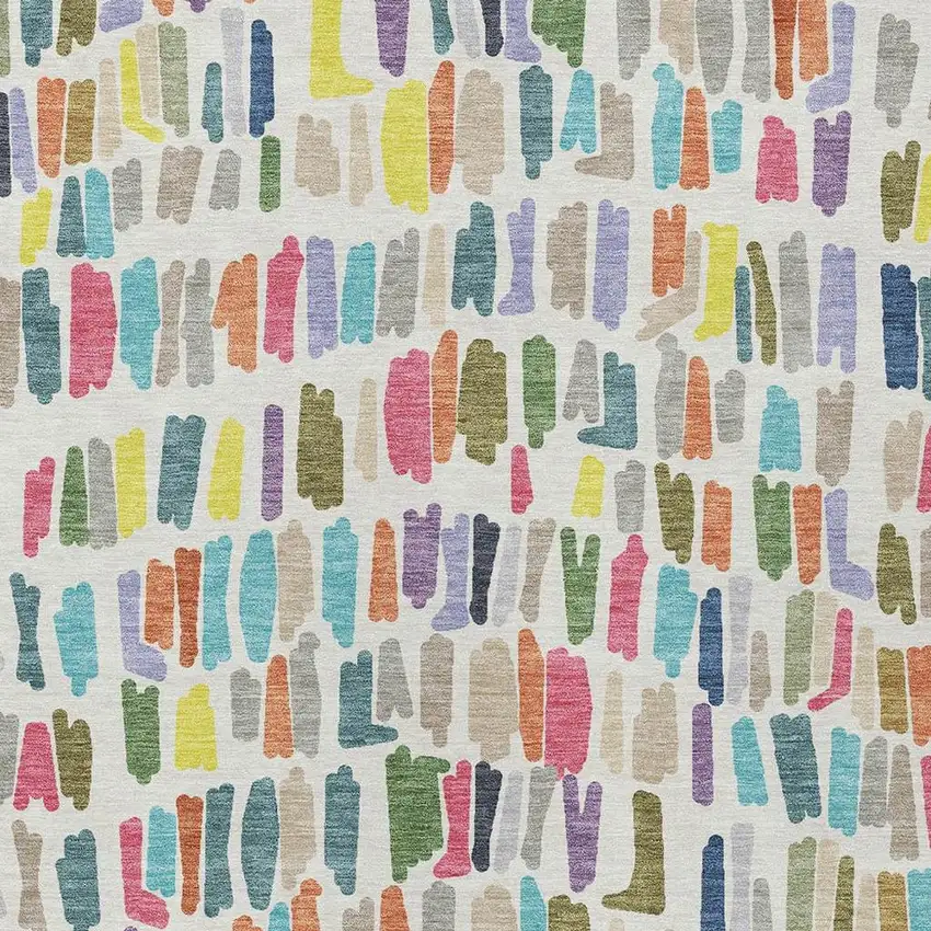 Ivory Orange And Green Striped Washable Indoor Outdoor Area Rug Photo 2