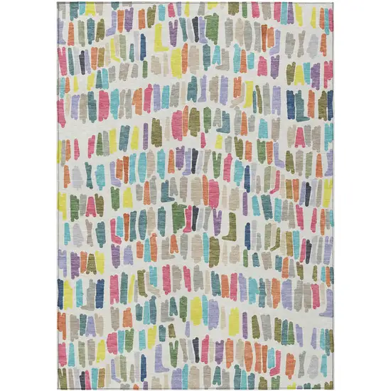 Ivory Orange And Green Striped Washable Indoor Outdoor Area Rug Photo 1