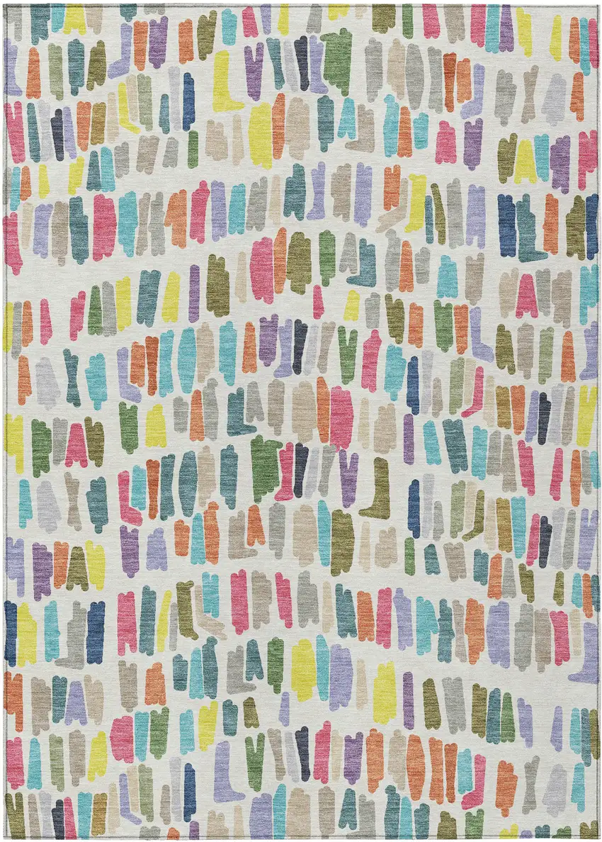 Ivory Orange And Green Striped Washable Indoor Outdoor Area Rug Photo 1