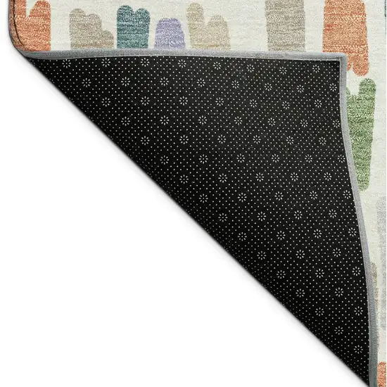 Ivory Orange And Green Striped Washable Indoor Outdoor Area Rug Photo 9