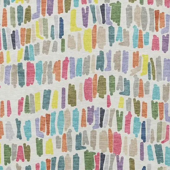 Ivory Orange And Green Striped Washable Indoor Outdoor Area Rug Photo 2