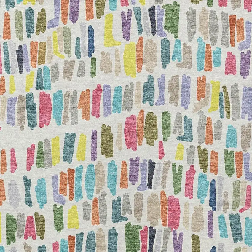 Ivory Orange And Green Striped Washable Indoor Outdoor Area Rug Photo 2