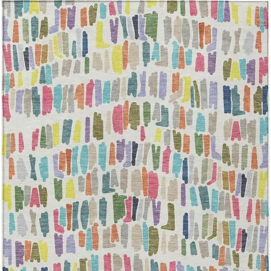 Ivory Orange And Green Striped Washable Indoor Outdoor Area Rug Photo 2