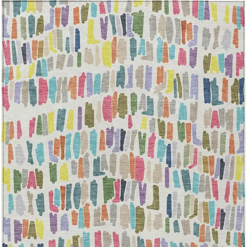 Ivory Orange And Green Striped Washable Indoor Outdoor Area Rug Photo 2