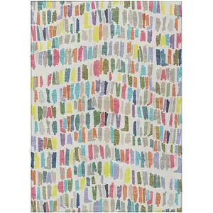 Photo of Ivory Orange And Green Striped Washable Indoor Outdoor Area Rug