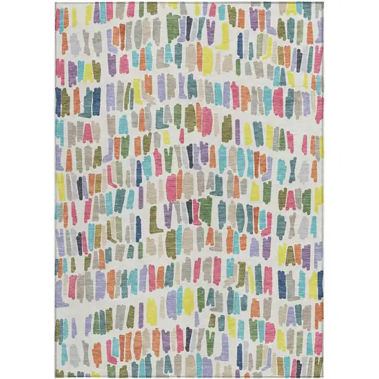 Ivory Orange And Green Striped Washable Indoor Outdoor Area Rug Photo 3