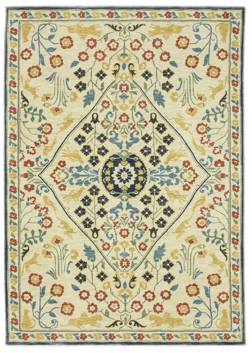 Ivory Orange And Navy Blue Oriental Area Rug With Fringe Photo 2
