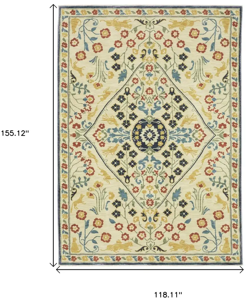 Ivory Orange And Navy Blue Oriental Area Rug With Fringe Photo 3