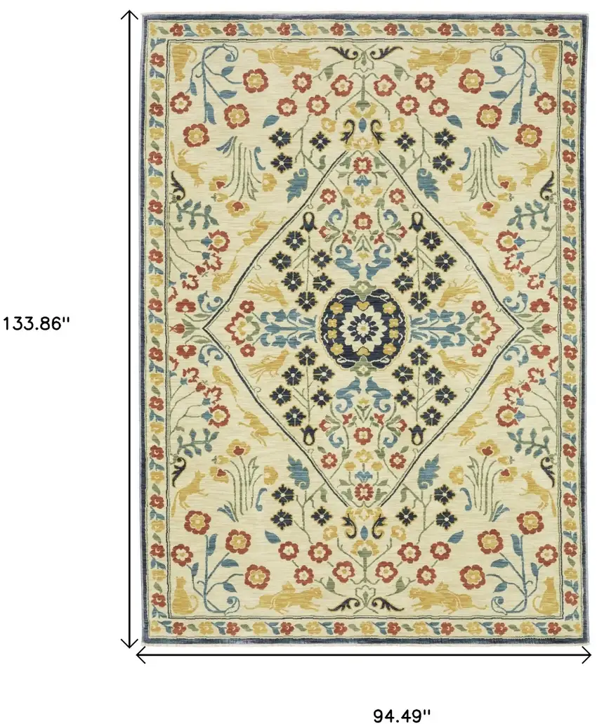 Ivory Orange And Navy Blue Oriental Area Rug With Fringe Photo 3