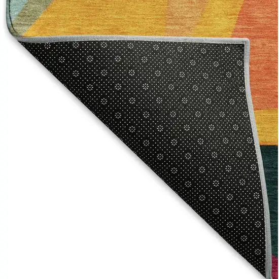 Ivory Orange And Pink Geometric Washable Area Rug With UV Protection Photo 6