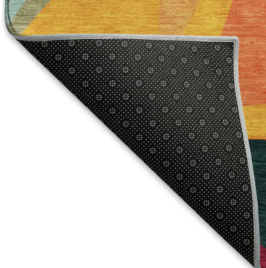 Ivory Orange And Pink Geometric Washable Area Rug With UV Protection Photo 6