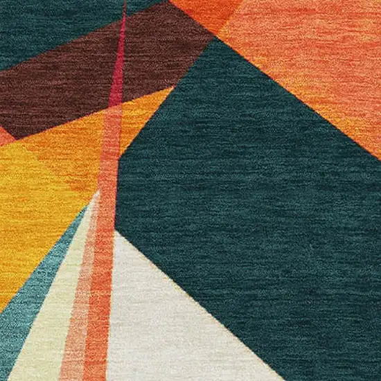 Ivory Orange And Pink Geometric Washable Area Rug With UV Protection Photo 2