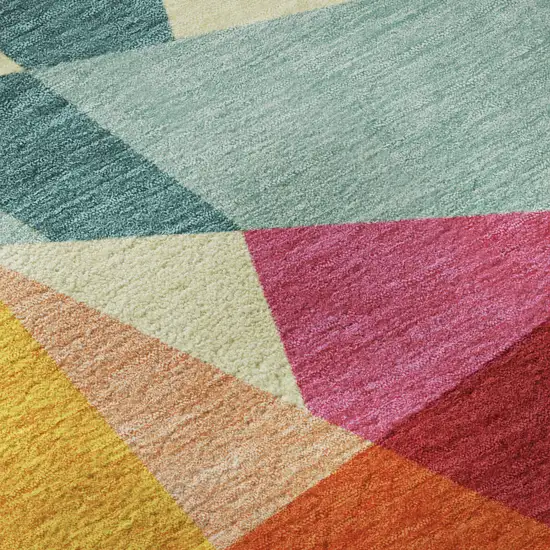 Ivory Orange And Pink Geometric Washable Area Rug With UV Protection Photo 9