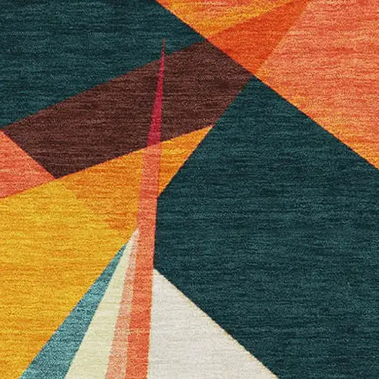 Ivory Orange And Pink Geometric Washable Area Rug With UV Protection Photo 2