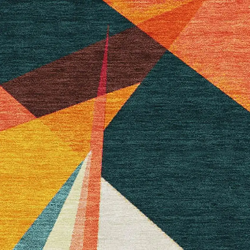 Ivory Orange And Pink Geometric Washable Area Rug With UV Protection Photo 2