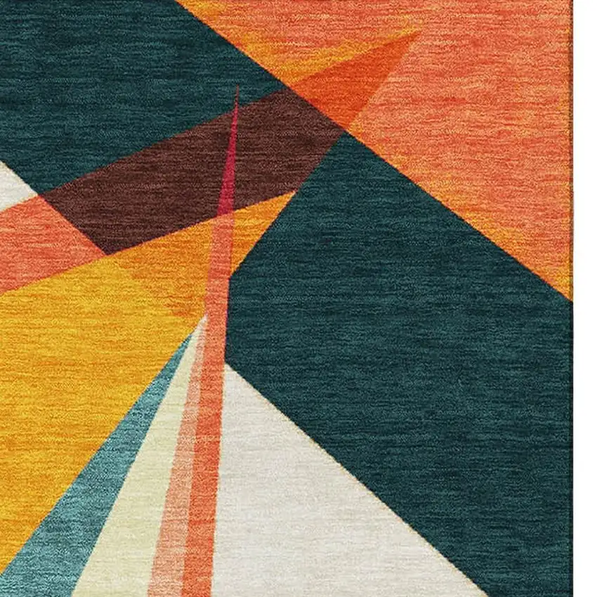 Ivory Orange And Pink Geometric Washable Area Rug With UV Protection Photo 3