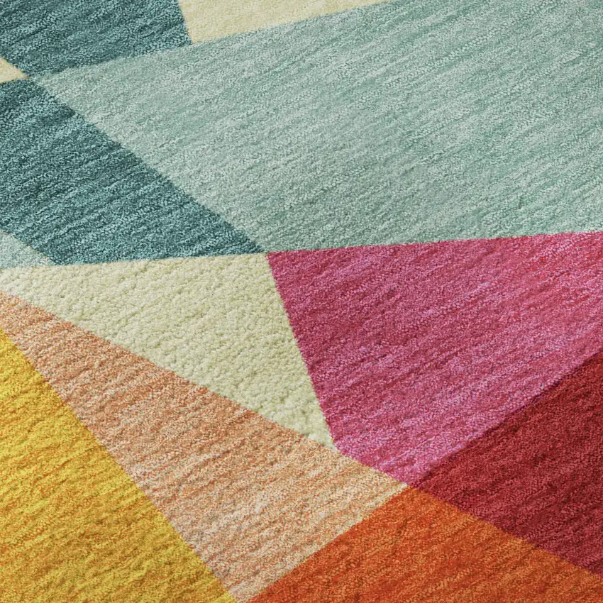 Ivory Orange And Pink Geometric Washable Area Rug With UV Protection Photo 9