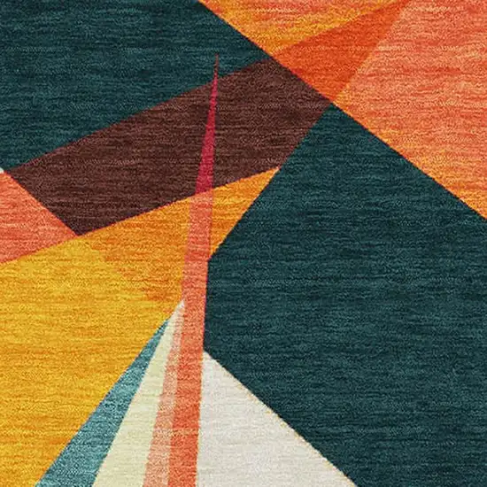 Ivory Orange And Pink Geometric Washable Area Rug With UV Protection Photo 2