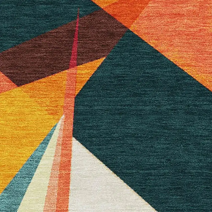 Ivory Orange And Pink Geometric Washable Area Rug With UV Protection Photo 2