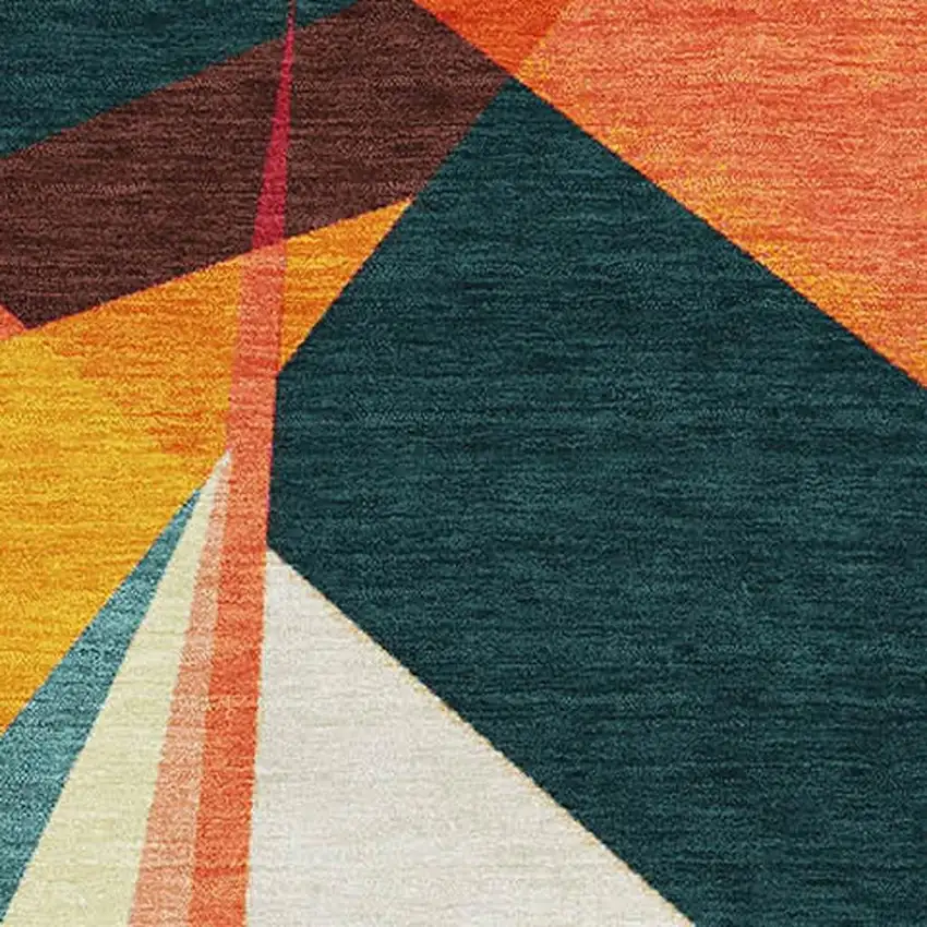 Ivory Orange And Pink Geometric Washable Area Rug With UV Protection Photo 2