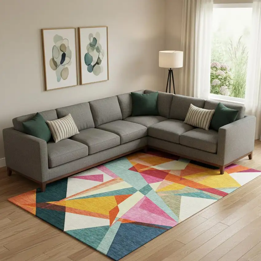 Ivory Orange And Pink Geometric Washable Area Rug With UV Protection Photo 2