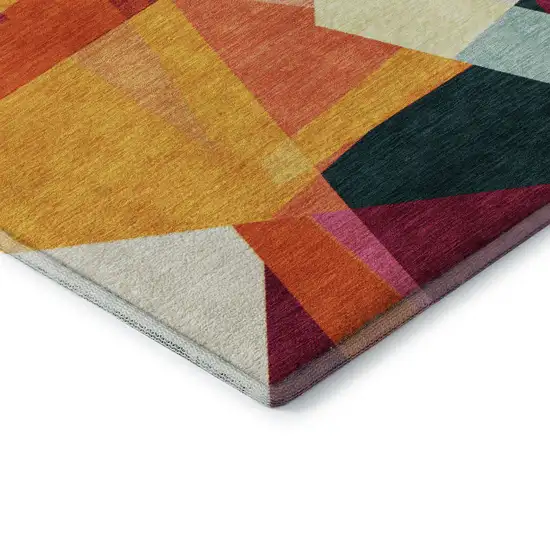 Ivory Orange And Pink Geometric Washable Area Rug With UV Protection Photo 7