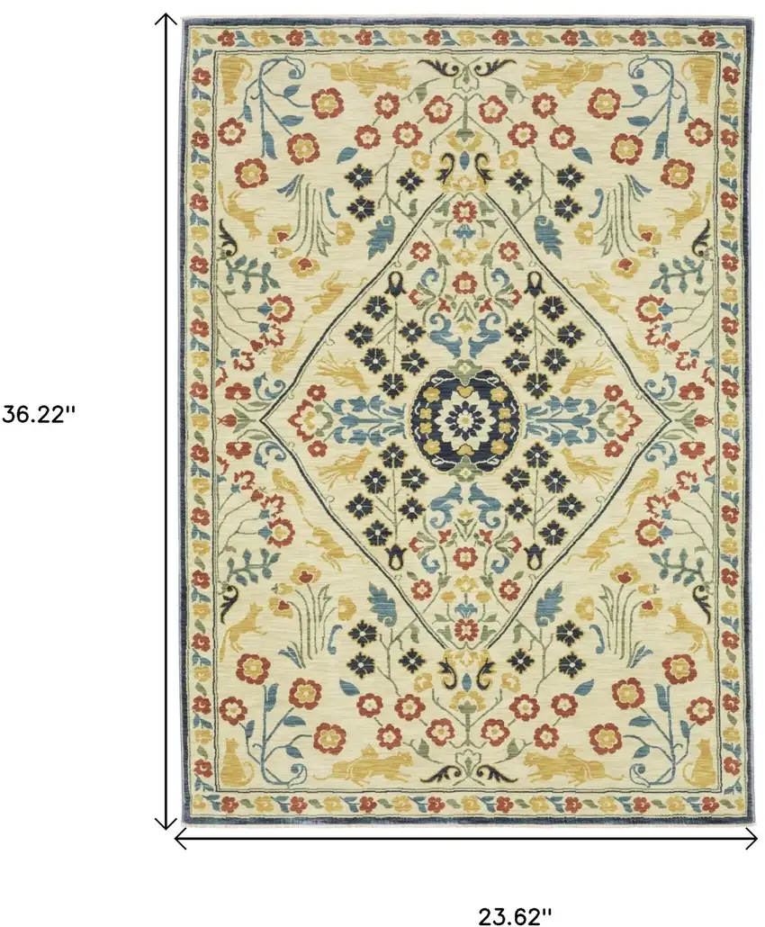 Ivory Orange And Yellow Oriental Area Rug With Fringe Photo 3
