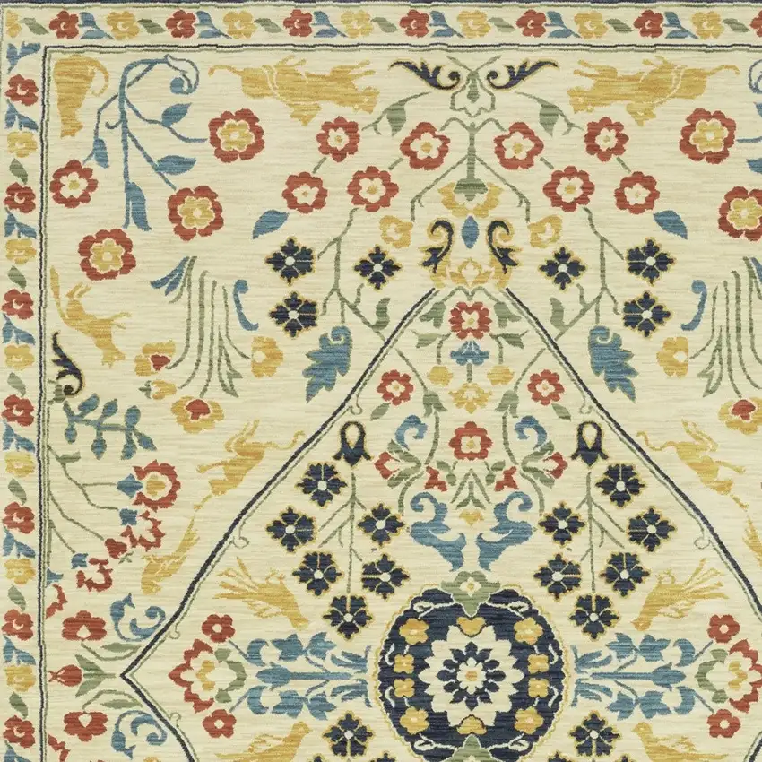Ivory Orange And Yellow Oriental Area Rug With Fringe Photo 7