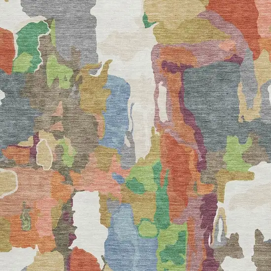 Ivory Orange Blue And Green Abstract Washable Area Rug With UV Protection Photo 3