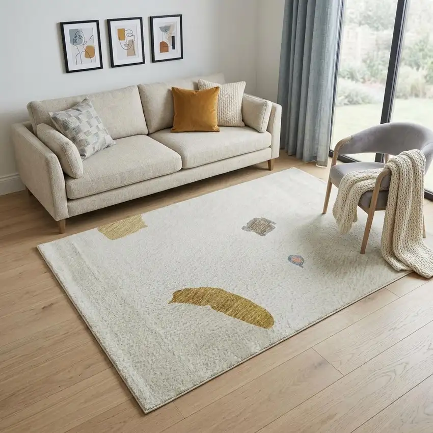 Ivory Orange Blue And Green Abstract Washable Area Rug With UV Protection Photo 1