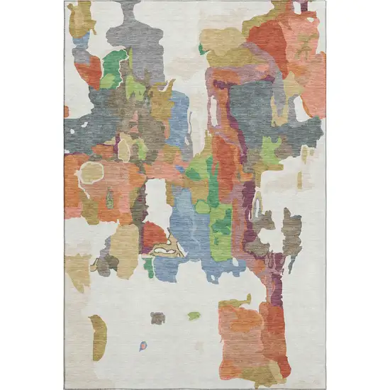 Ivory Orange Blue And Green Abstract Washable Area Rug With UV Protection Photo 6