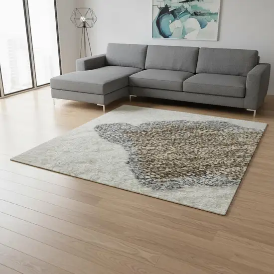 Ivory Orange Blue And Green Abstract Washable Area Rug With UV Protection Photo 2